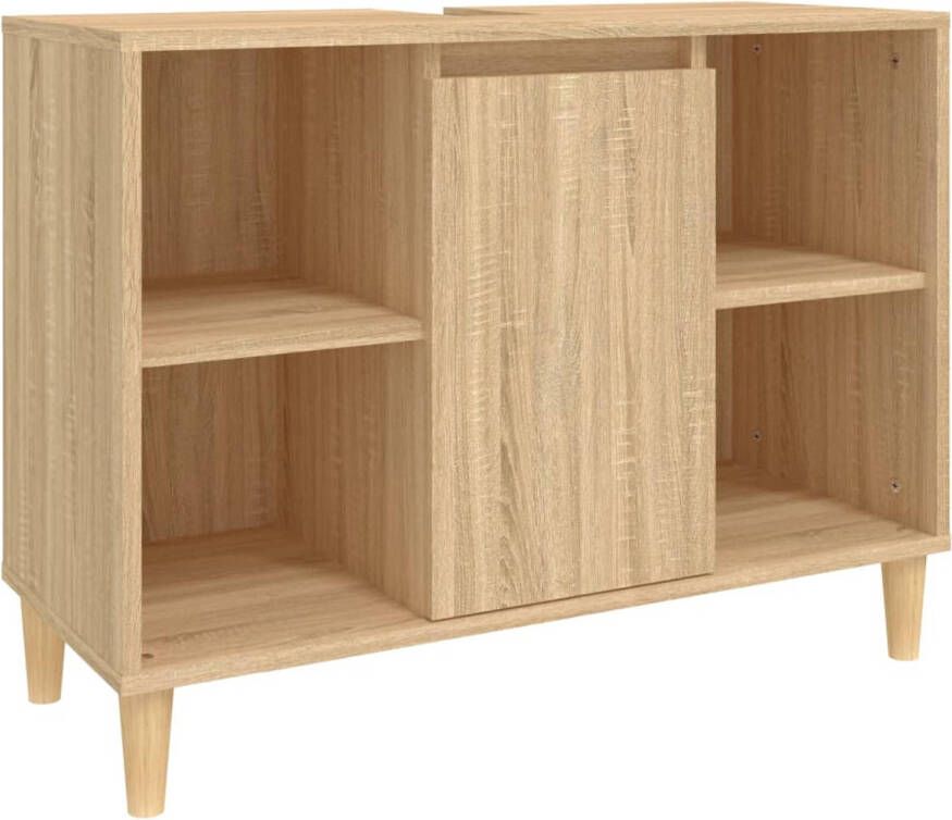 The Living Store Wastafelkast Sonoma Eiken Badkaast 80x33x60 cm Duurzaam Hout 5 Vakken Eucalyptushout Poten