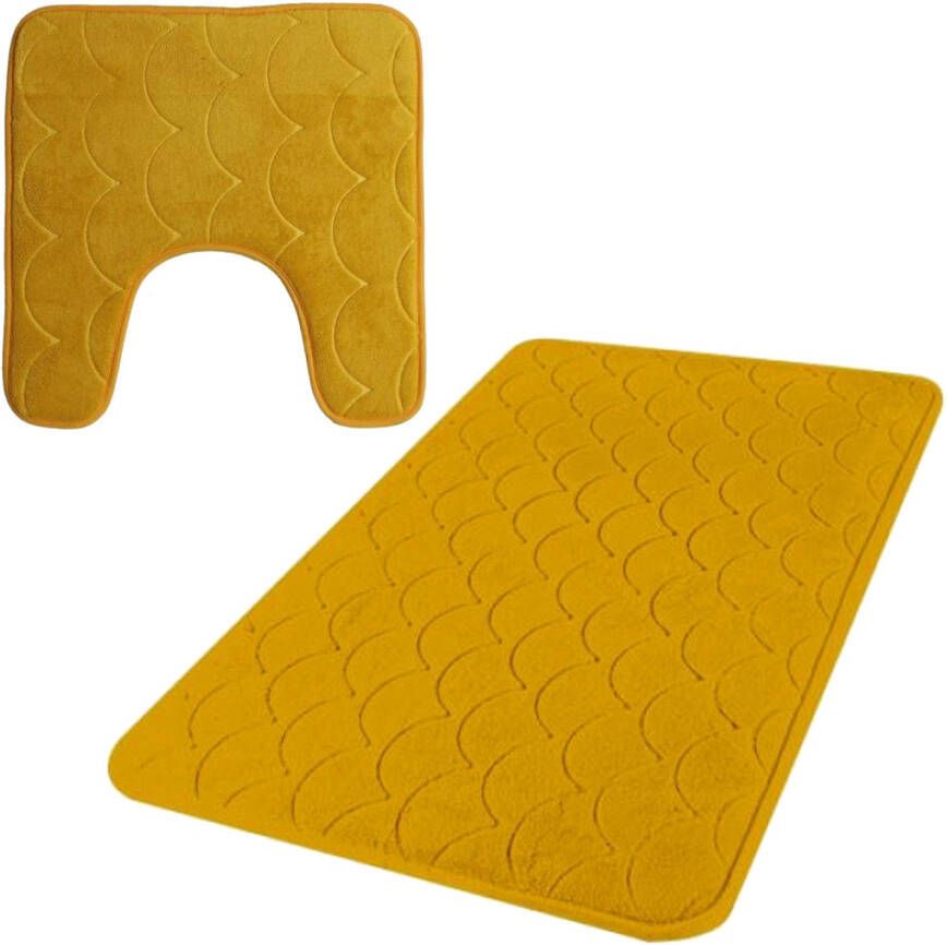 Urban Living badkamer droogloop matjes tapijt set 2x stuks memory foam okergeel Badmatjes