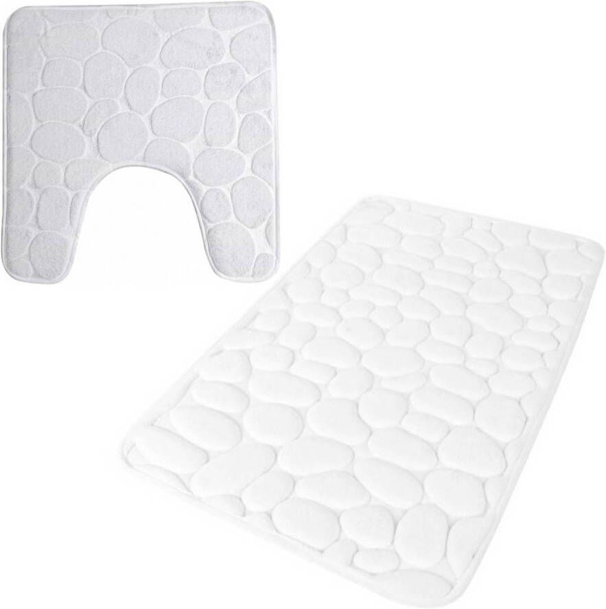 Urban Living badkamer droogloop matjes tapijt set 2x stuks memory foam parel wit Badmatjes