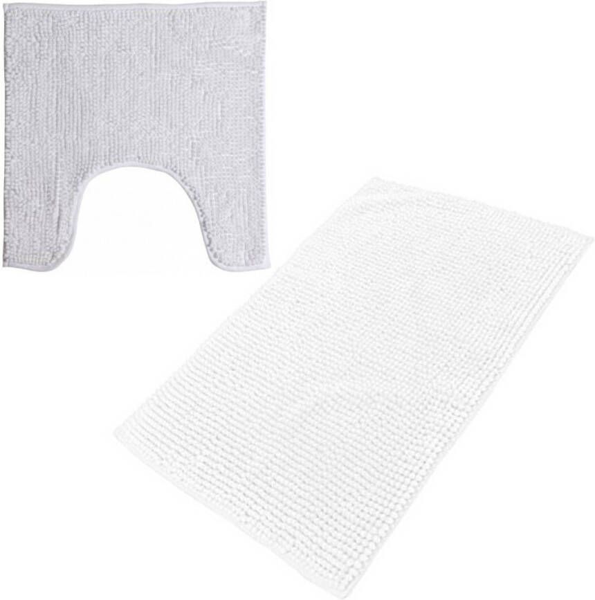 Urban Living badkamer droogloop matjes tapijt set 2x stuks polyester parel wit Badmatjes