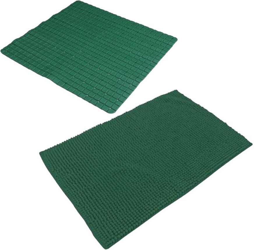 Urban Living Douche anti-slip en droogloop mat tapijt badkamer set rubber polyester donkergroen Badmatjes
