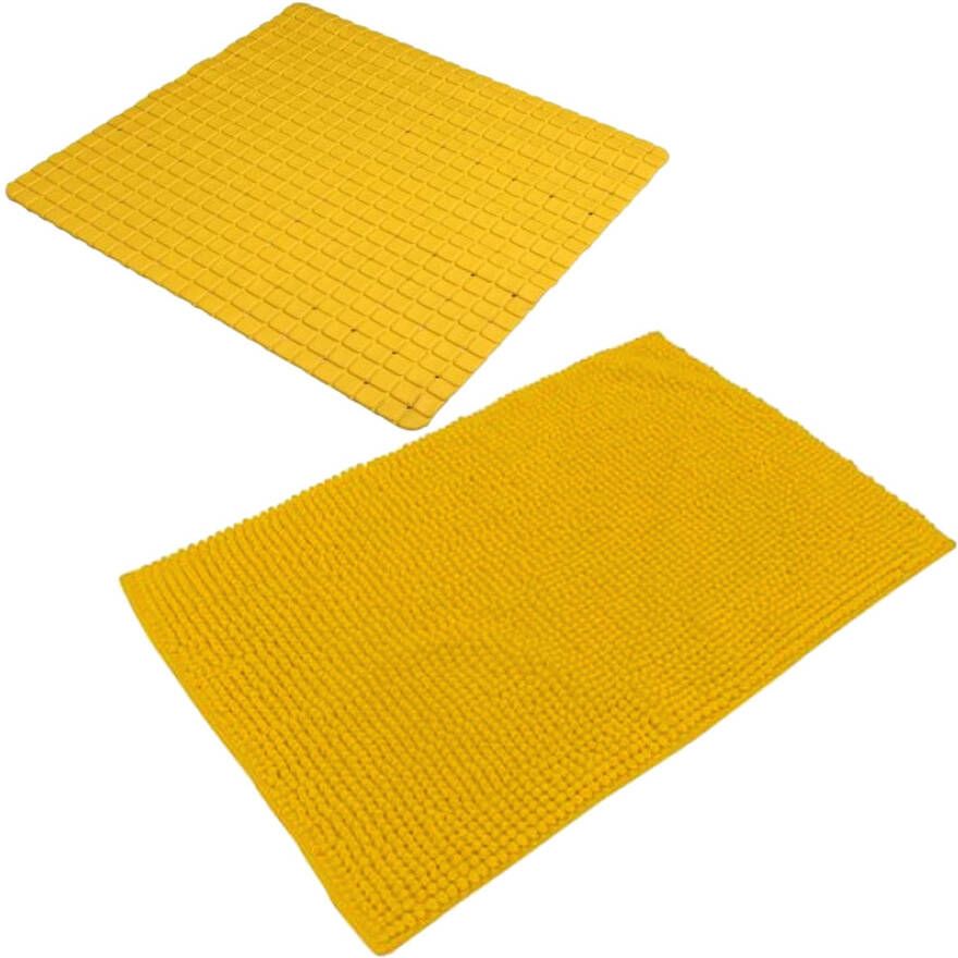 Urban Living Douche anti-slip en droogloop mat tapijt badkamer set rubber polyester okergeel Badmatjes