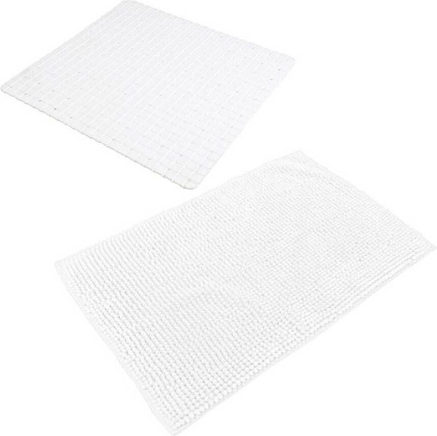 Urban Living Douche anti-slip en droogloop mat tapijt badkamer set rubber polyester parel wit Badmatjes