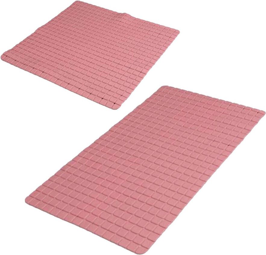 Urban Living Douche badkamer anti-slip matten set 2x stuks rubber oud roze Badmatjes