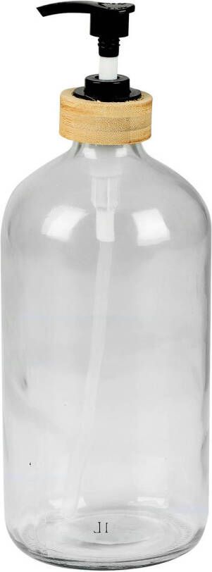 Urban Living Zeeppompje zeepdispenser glas bamboe transparant 1 liter 24 cm Zeeppompjes