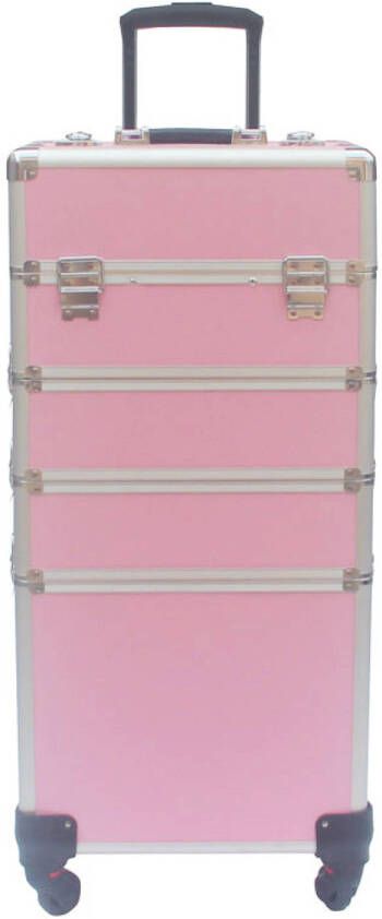 VDD Visagie make up koffer cosmetica kappers trolley beauty case 4 in 1 Roze