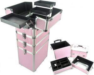 VDD Visagie Make Up Koffer Cosmetica Kappers Trolley Beauty Case 4 In 1 Roze