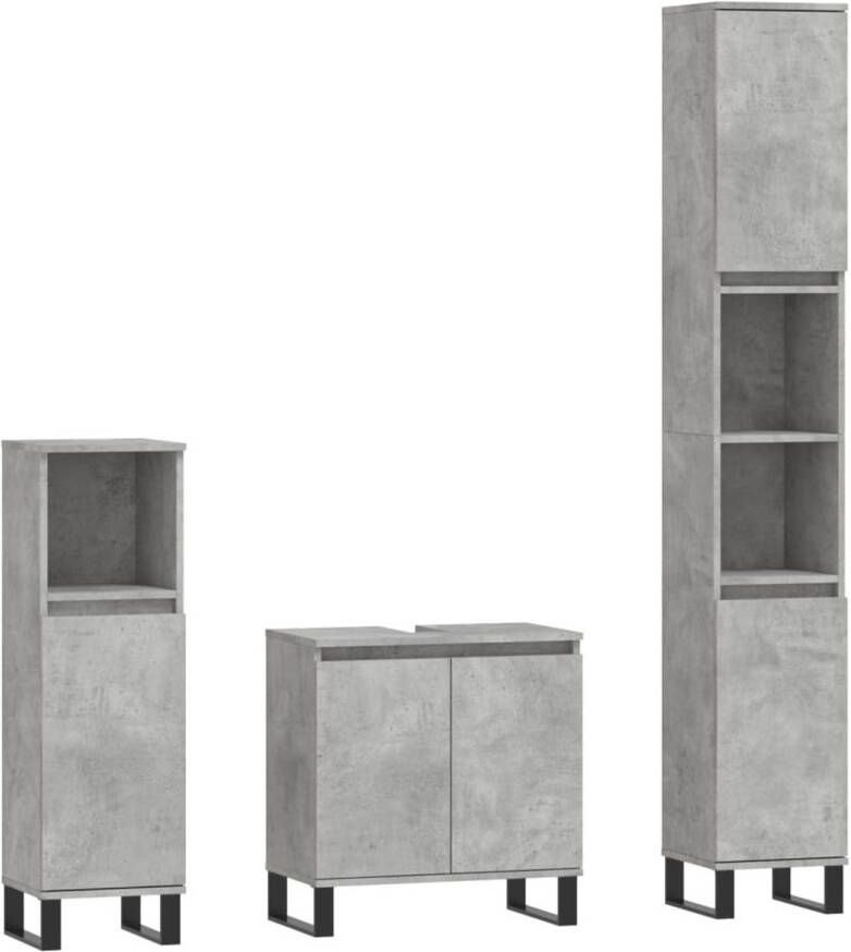VidaXL 3-delige Badkamerkastenset bewerkt hout betongrijs