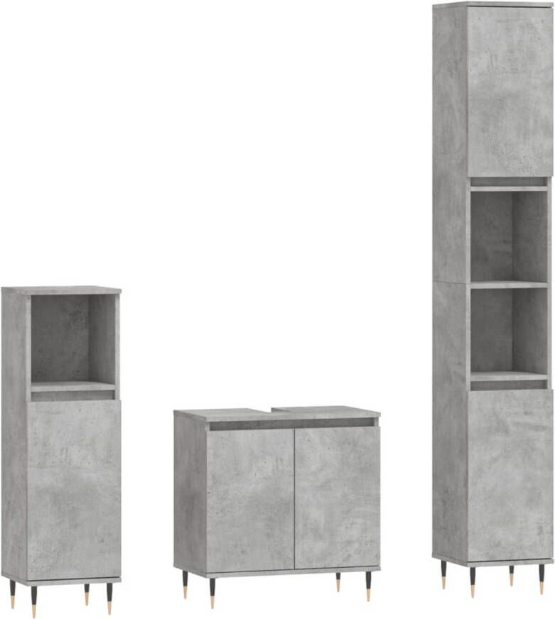 VidaXL 3-delige Badkamerkastenset bewerkt hout betongrijs