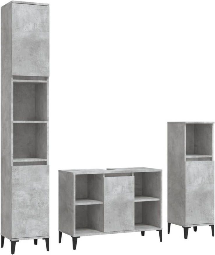VidaXL 3-delige Badkamermeubelset bewerkt hout betongrijs