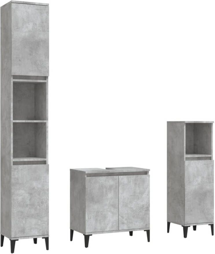 VidaXL 3-delige Badkamermeubelset bewerkt hout betongrijs