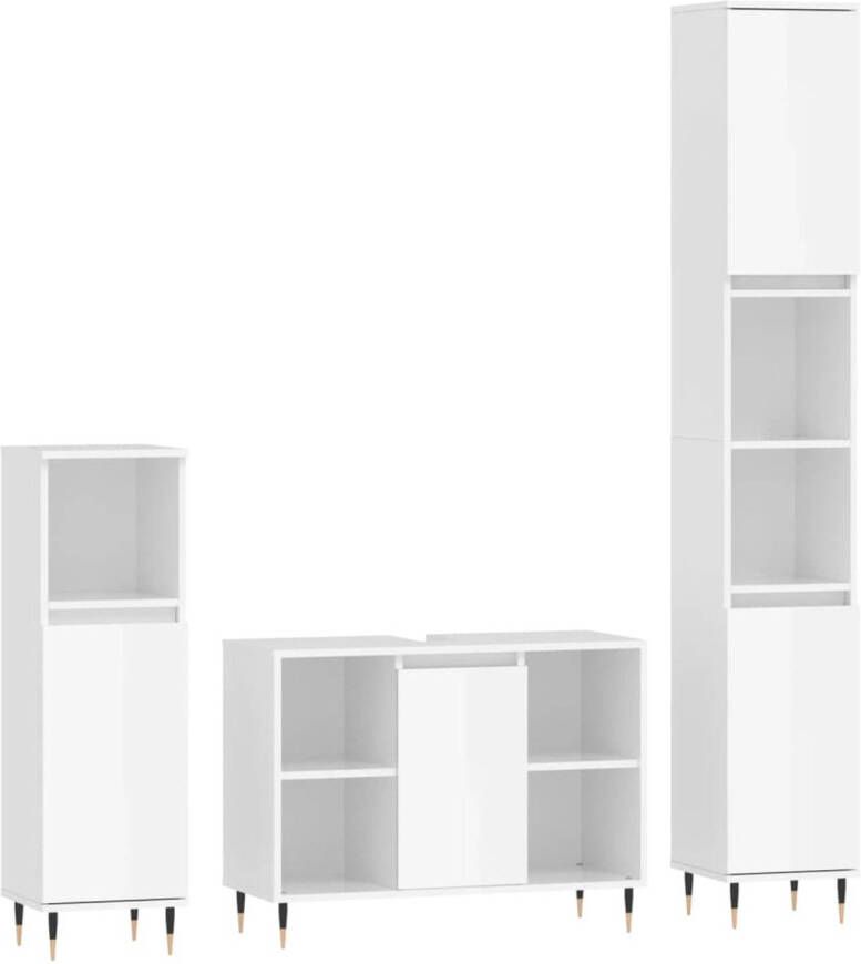 VidaXL 3-delige Badkamermeubelset bewerkt hout hoogglans wit
