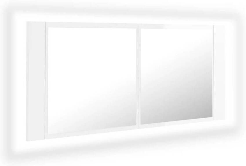 VidaXL Badkamerkast met spiegel en LED 100x12x45cm acryl hoogglans wit