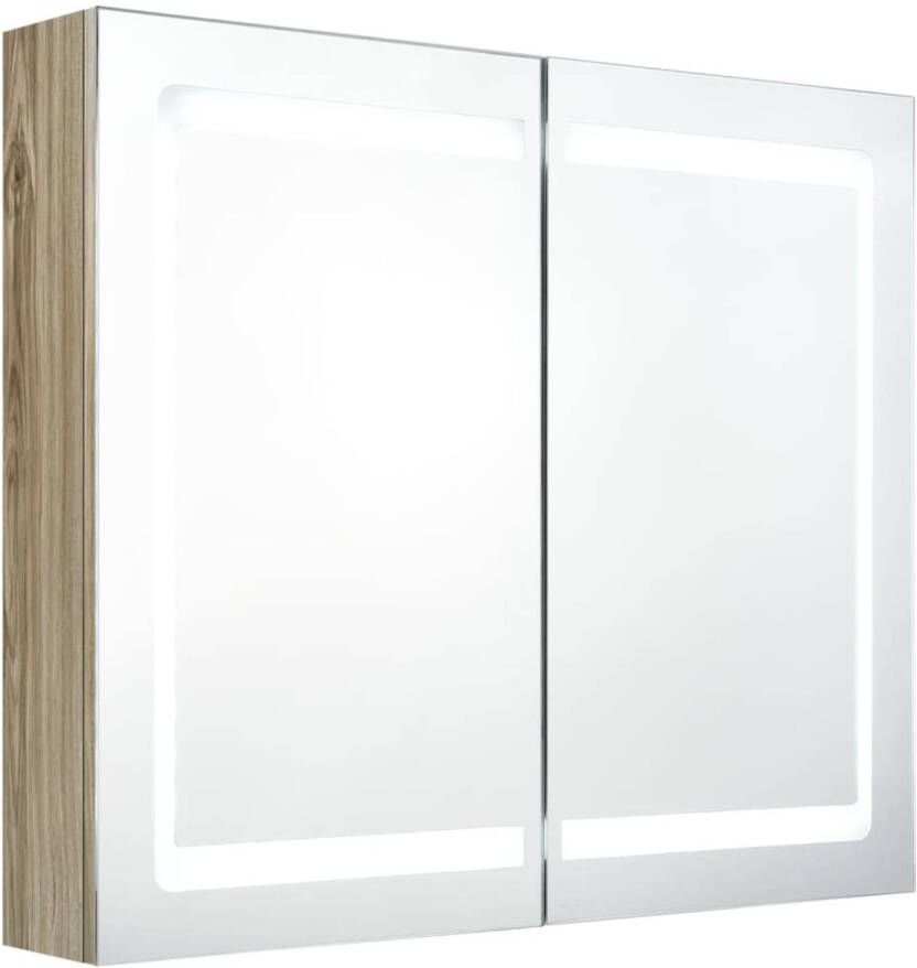 VidaXL Badkamerkast met spiegel en LED 80x12x68 cm eikenkleurig