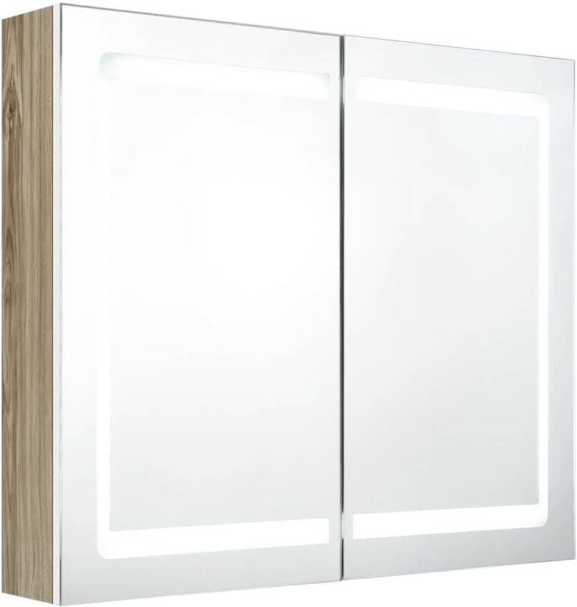 VidaXL Badkamerkast met spiegel en LED 80x12x68 cm wit en eikenkleurig