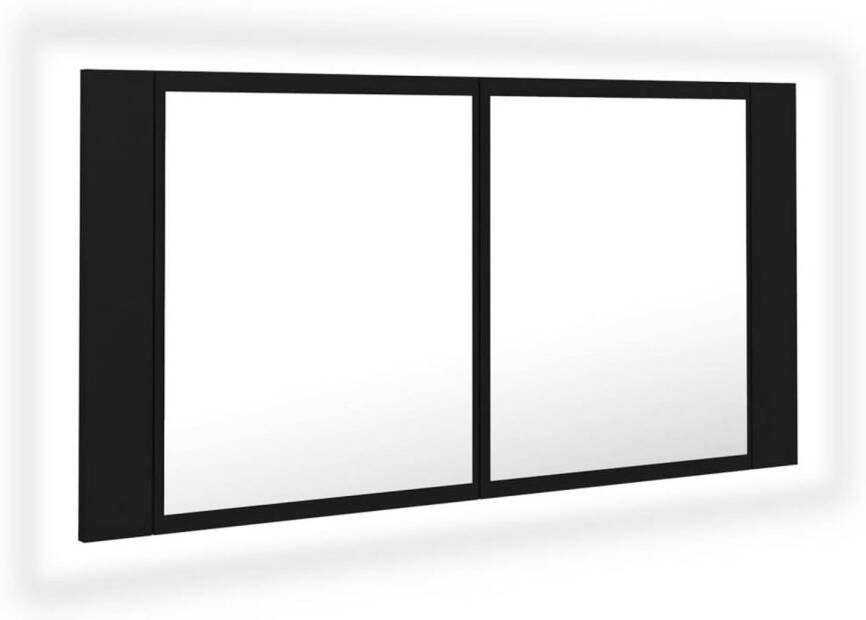 VidaXL Badkamerkast met spiegel en LED 90x12x45 cm acryl zwart