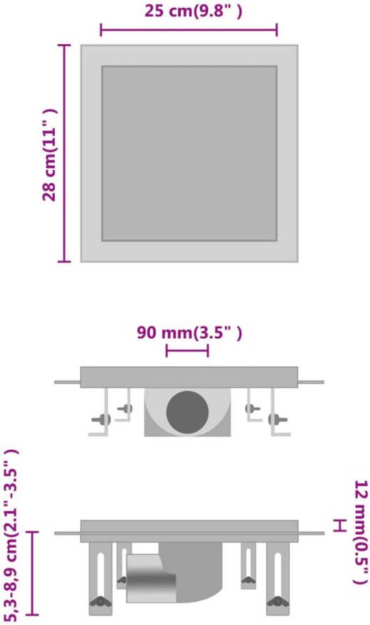 VidaXL Doucheafvoer met 2-in-1 deksels 28x28 cm roestvrij staal