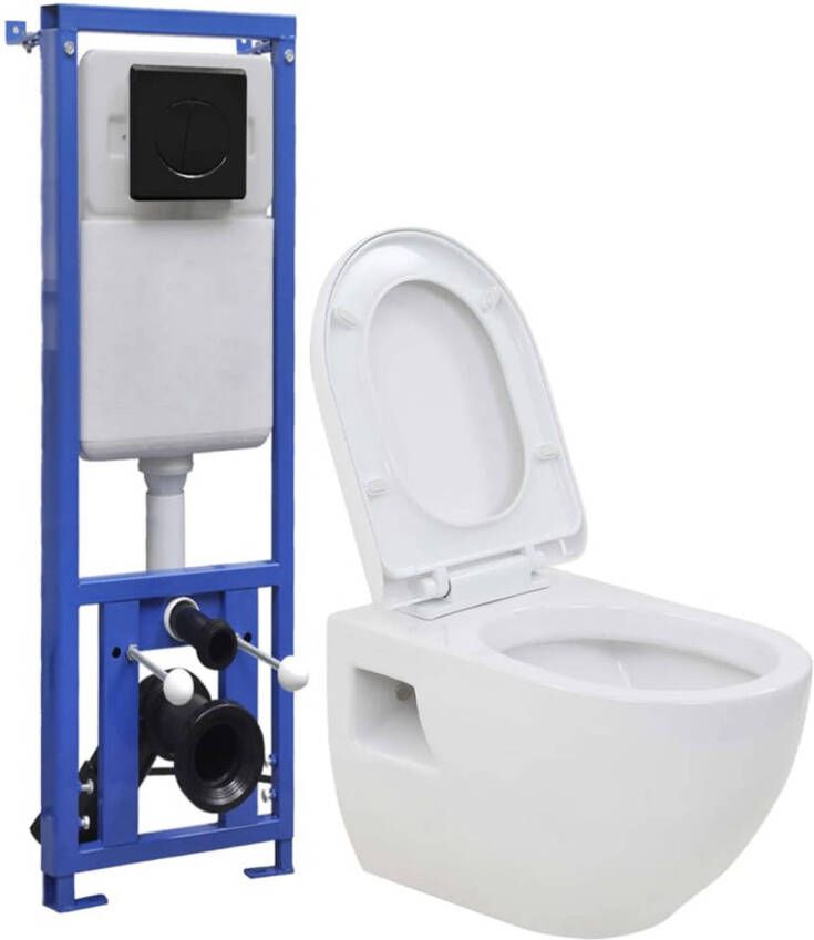 VidaXL Hangend toilet met hoge verbogen stortbak keramiek