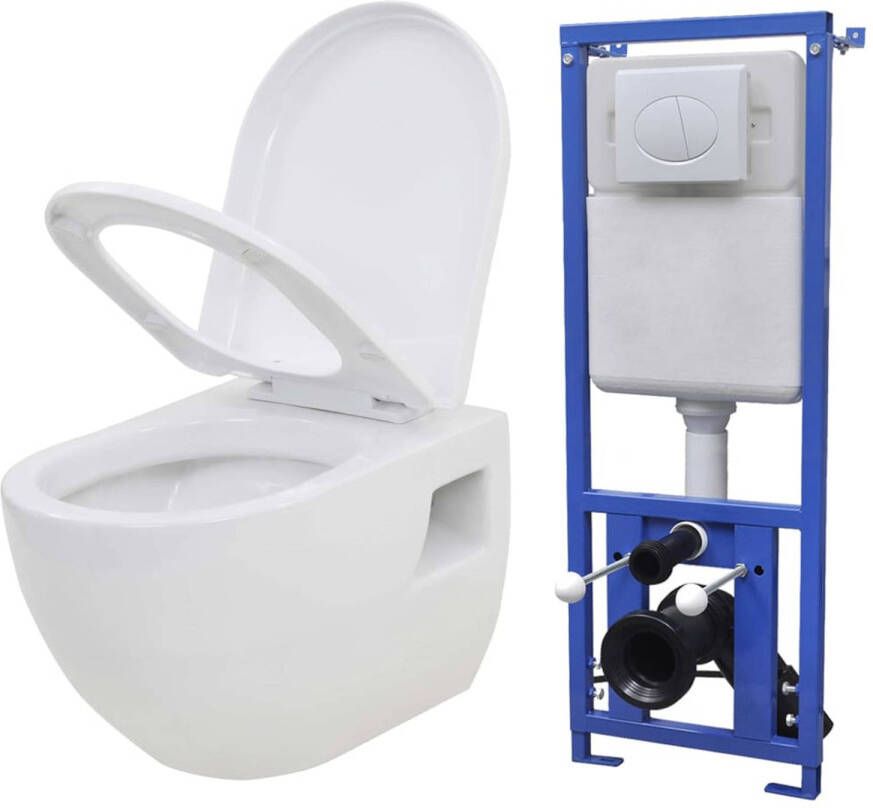 VidaXL Hangend toilet met verborgen stortbak keramiek wit