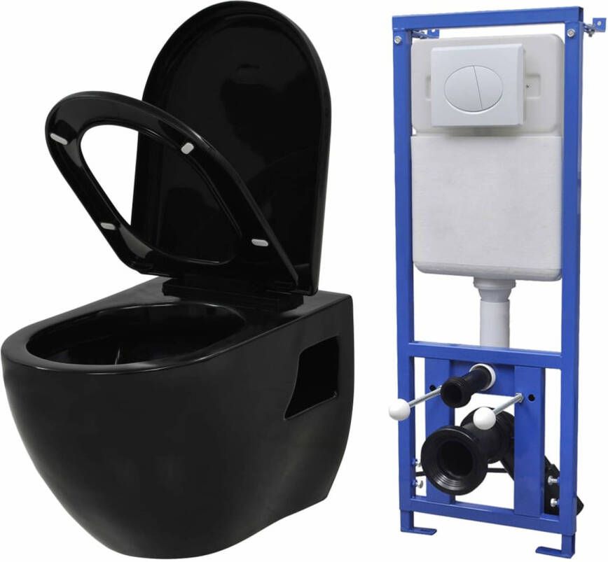 VidaXL Hangend toilet met verborgen stortbak keramiek zwart
