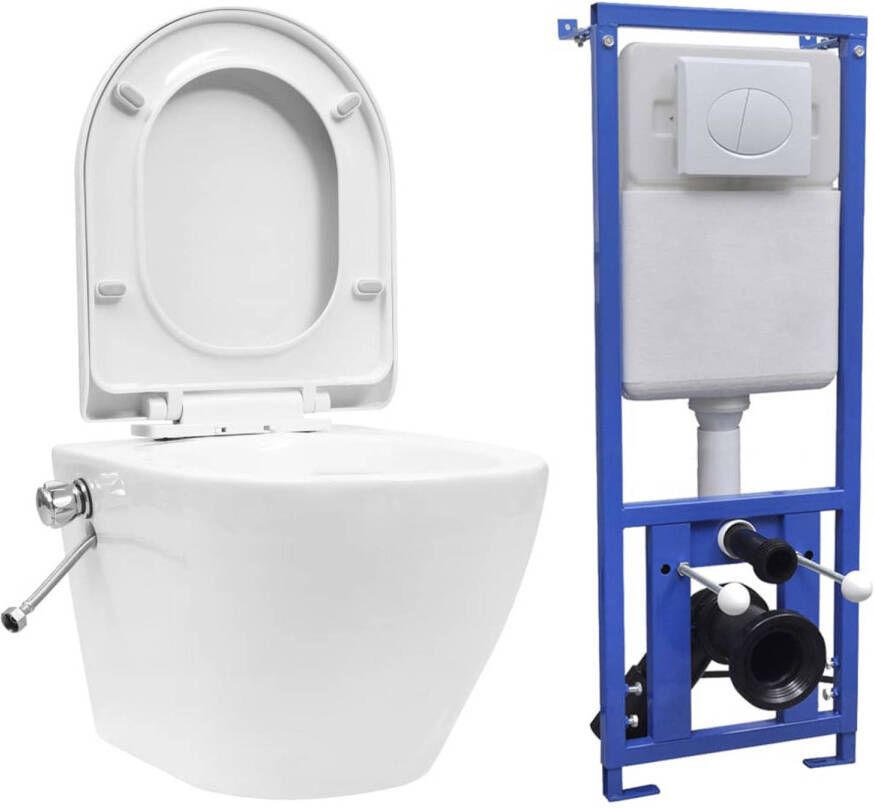 VidaXL Hangend toilet randloos met verborgen stortbak keramiek wit