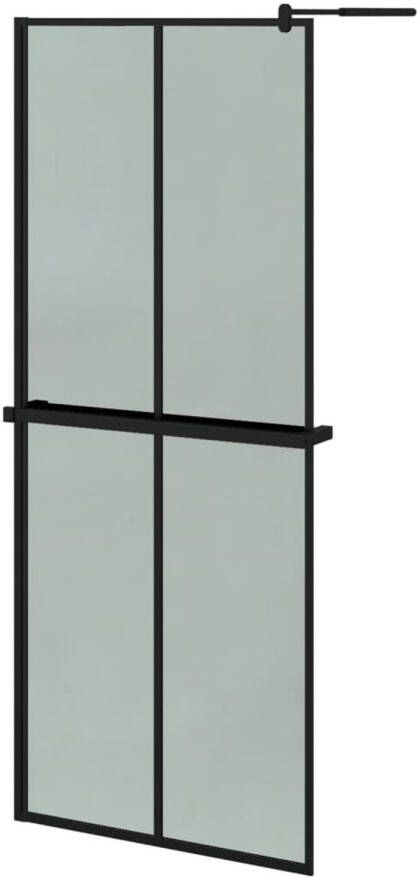 VidaXL Inloopdouchewand met schap 80x195 cm ESG-Glas aluminium zwart