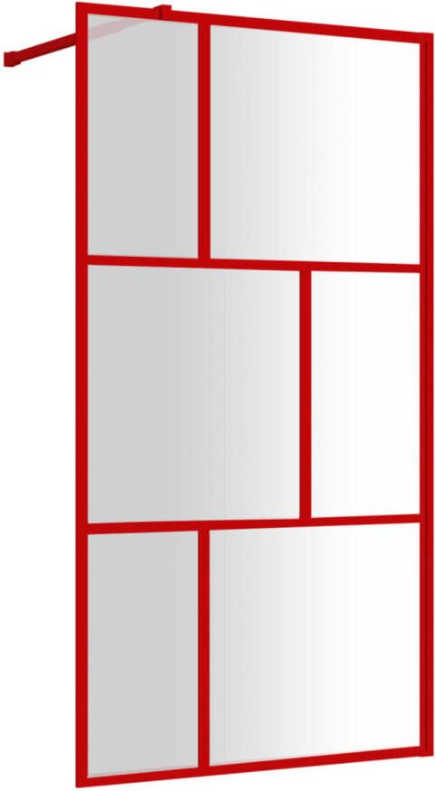 VidaXL Inloopdouchewand transparant 100x195 cm ESG-glas rood