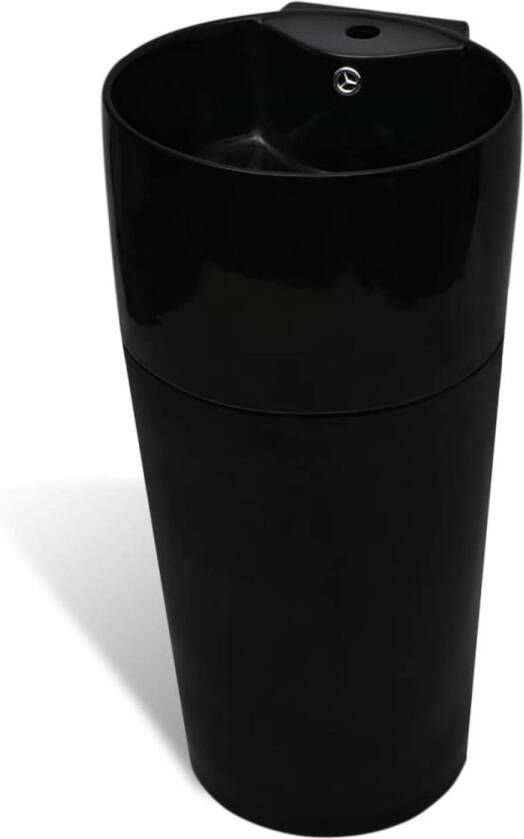VidaXL Staande wastafel met overloop en kraangat zwart rond keramiek