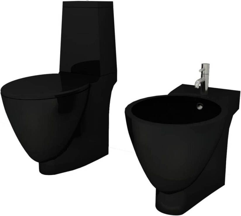 VidaXL Toilet- en bidetset keramiek zwart
