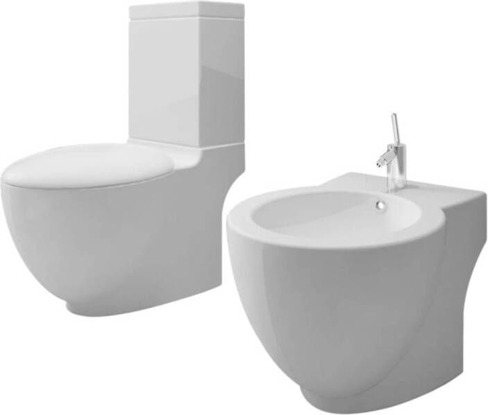 VidaXL Toilet- en bidetset staand keramiek wit