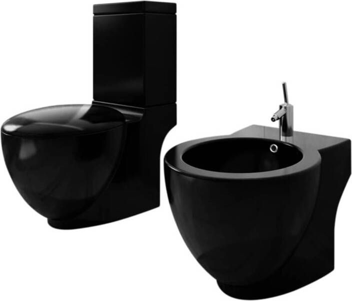 VidaXL Toilet- en bidetset staand keramiek zwart