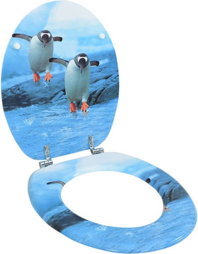 VidaXL Toiletbril met deksel pinguïn MDF