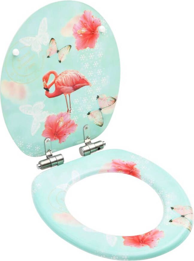VidaXL Toiletbril met soft-close deksel flamingo MDF