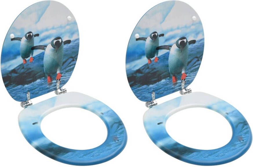 VidaXL Toiletbrillen met deksel 2 st pinguïn MDF