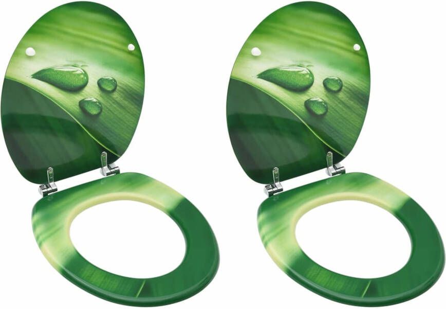 VidaXL Toiletbrillen met deksel 2 st waterdruppel MDF groen