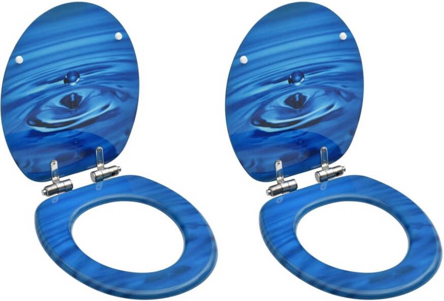 VidaXL Toiletbrillen met soft-close deksel 2 st waterdruppel MDF blauw