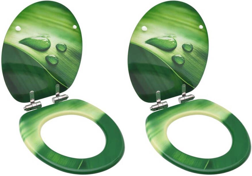 VidaXL Toiletbrillen met soft-close deksel 2 st waterdruppel MDF groen