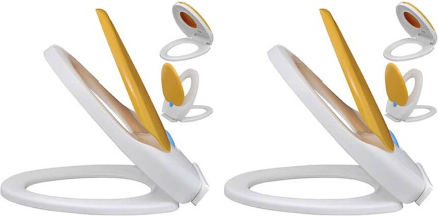 VidaXL Toiletbrillen met soft-close deksels 2 st kunststof wit en geel