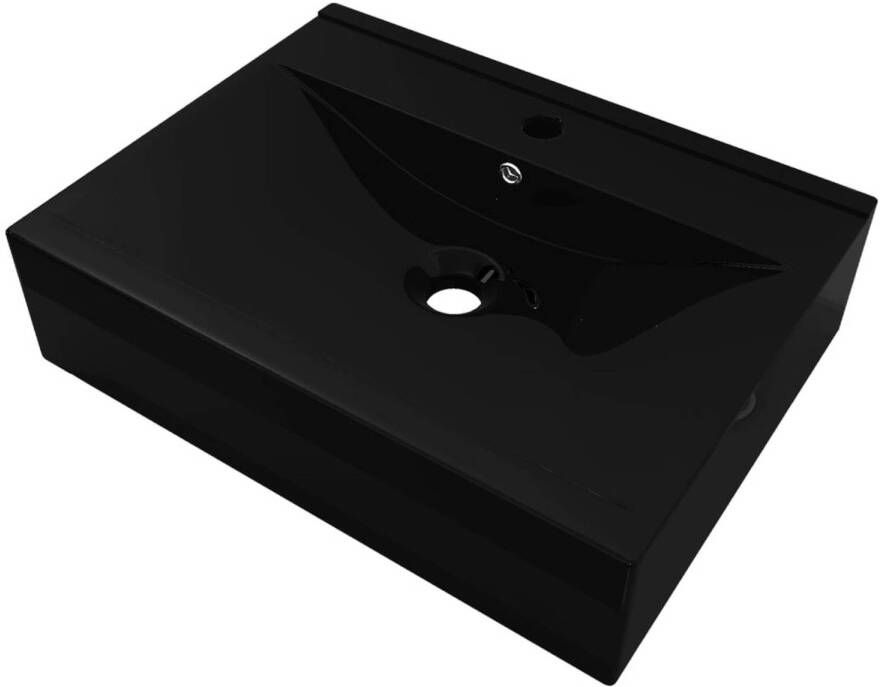 VidaXL Luxe wastafel met kraangat zwart rechthoekig keramiek 60x46 cm