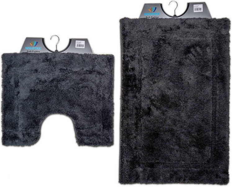 Wicotex -Badmat set met Toiletmat-WC mat-met uitsparing grijs uni-Antislip onderkant