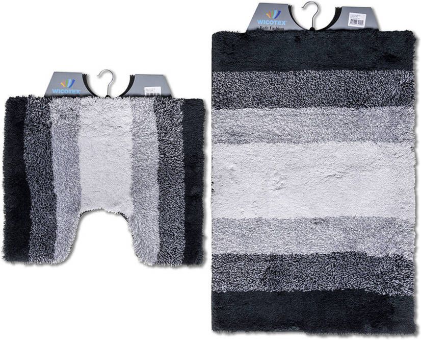 Wicotex -Badmat set met Toiletmat-WC mat-met uitsparing regenboog zwart-Antislip onderkant
