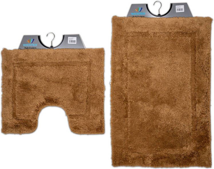 Wicotex -Badmat set met Toiletmat-WC mat-met uitsparing taupe uni-Antislip onderkant