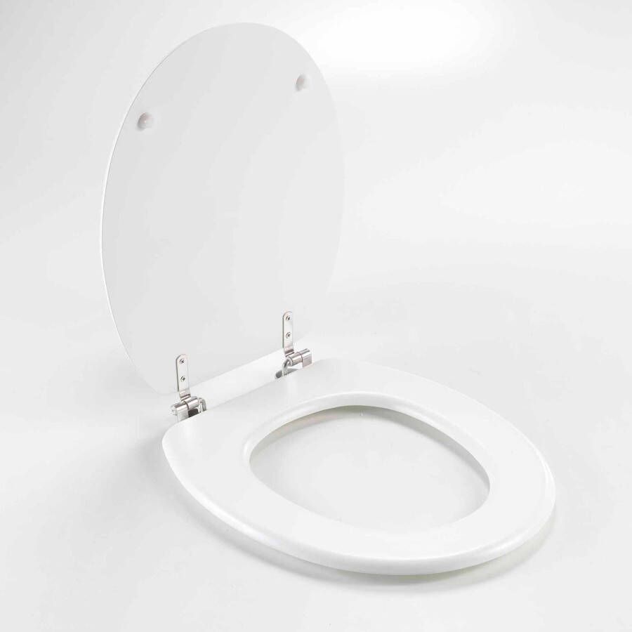 Wicotex Toiletbril WC bril MDF Hout mat Wit Inclusief metallic scharnieren.