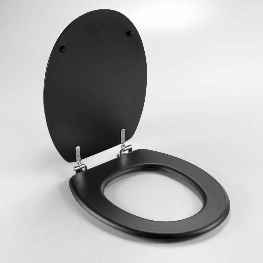 Wicotex Toiletbril WC bril MDF Hout mat Zwart Inclusief metallic scharnieren.