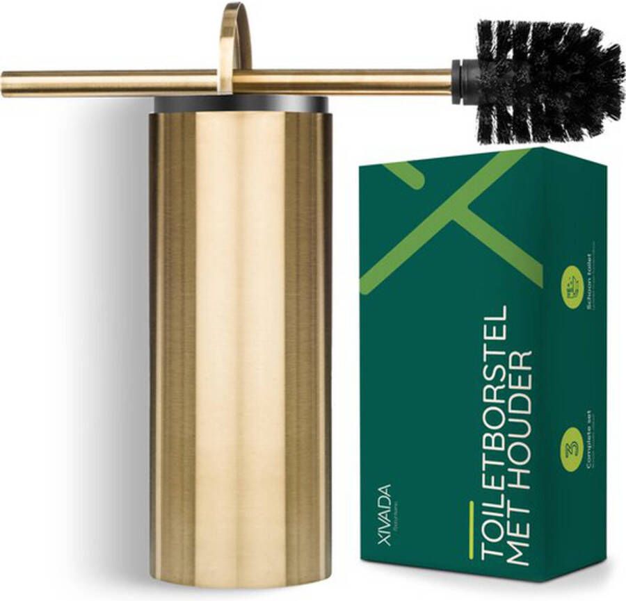 XIVADA Wc borstel met houder Vrijstaand Toiletborstel Goud Rvs Toilet Borstel zonder Boren