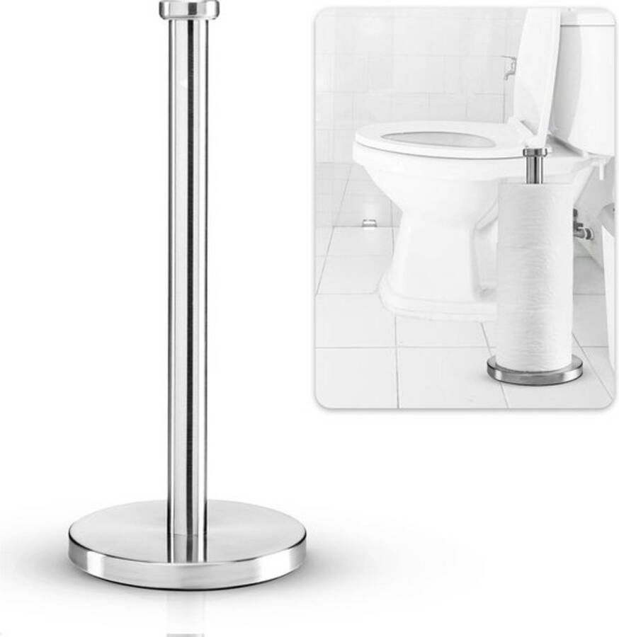 XIVADA WC Rolhouder Staand Reserverolhouder zonder Boren Vrijstaande Toiletrolhouder Toiletbutler Rvs Zilver