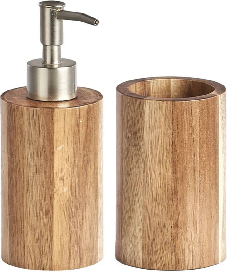 Zeller badkamer accessoires set 2-delig acacia hout naturel Badkameraccessoireset