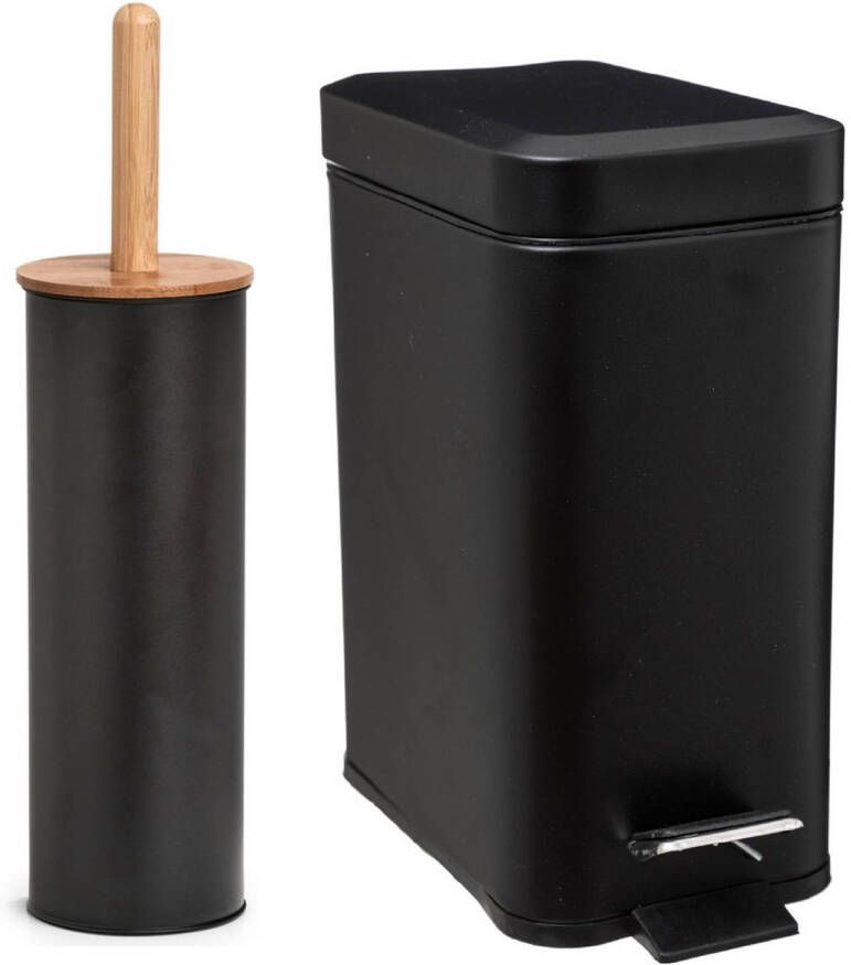 Zeller Badkamer toilet accessoires WC-borstel pedaalemmer 5L- zwart Badkameraccessoireset