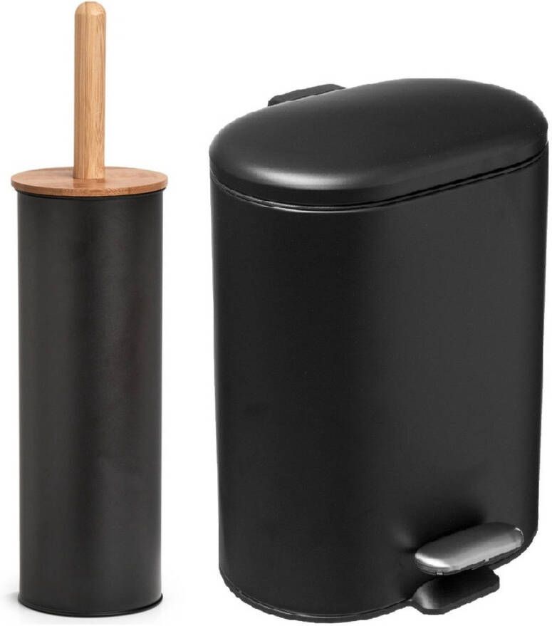 Zeller Badkamer toilet accessoires WC-borstel pedaalemmer 6L- zwart Badkameraccessoireset