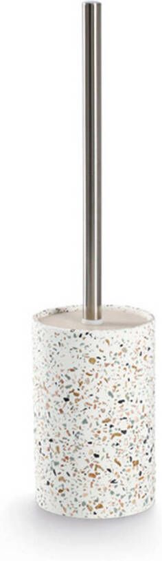 Zeller Luxe Toiletborstel in houder wit Terrazzo design keramiek 42 x 10 cm Toiletborstels